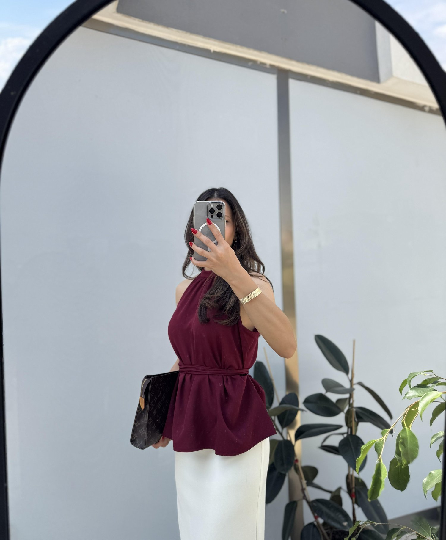 BORDO İP KEMERLİ KOLSUZ BLUZ 