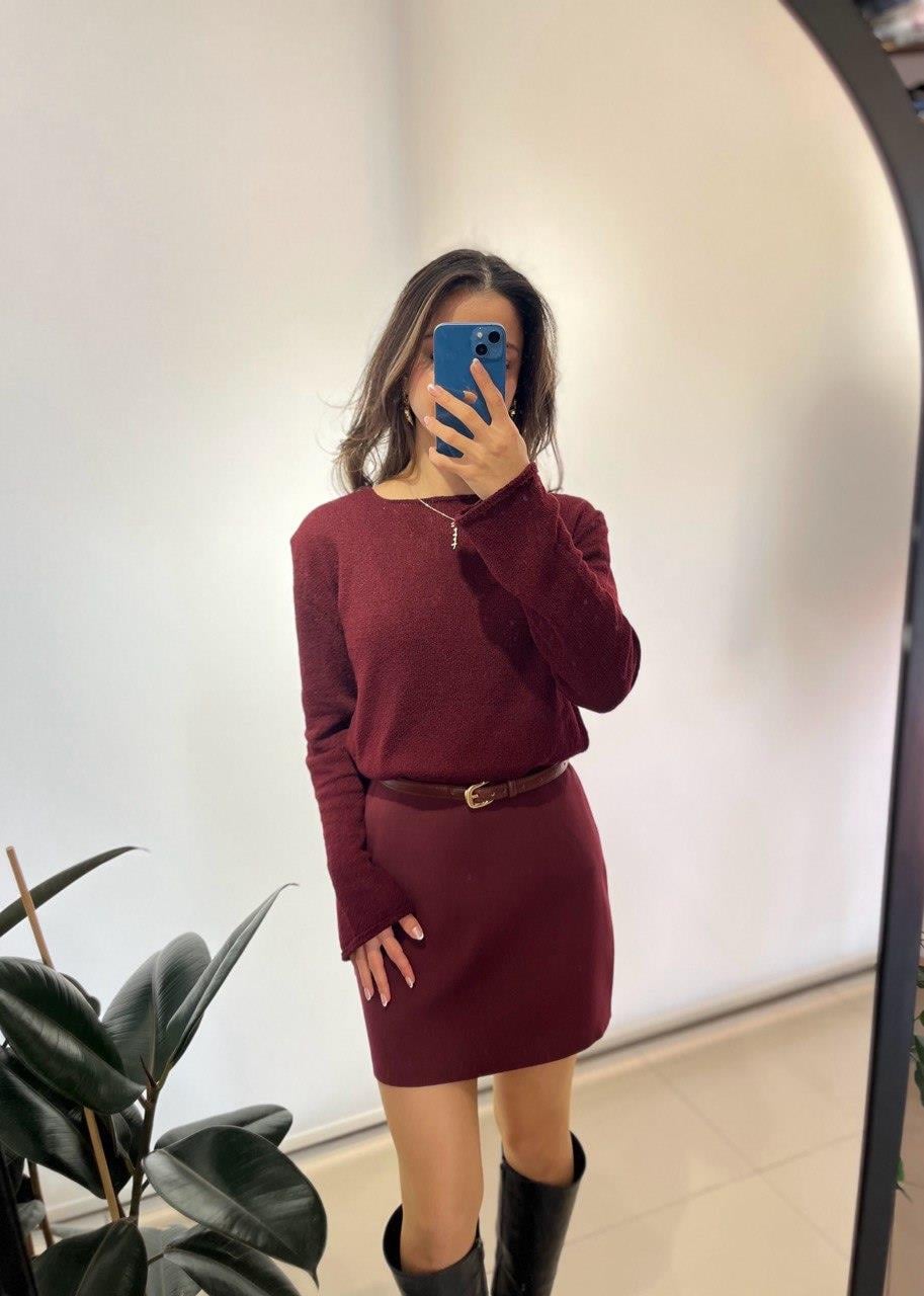BORDO PREMİUM MİNİ ETEK 