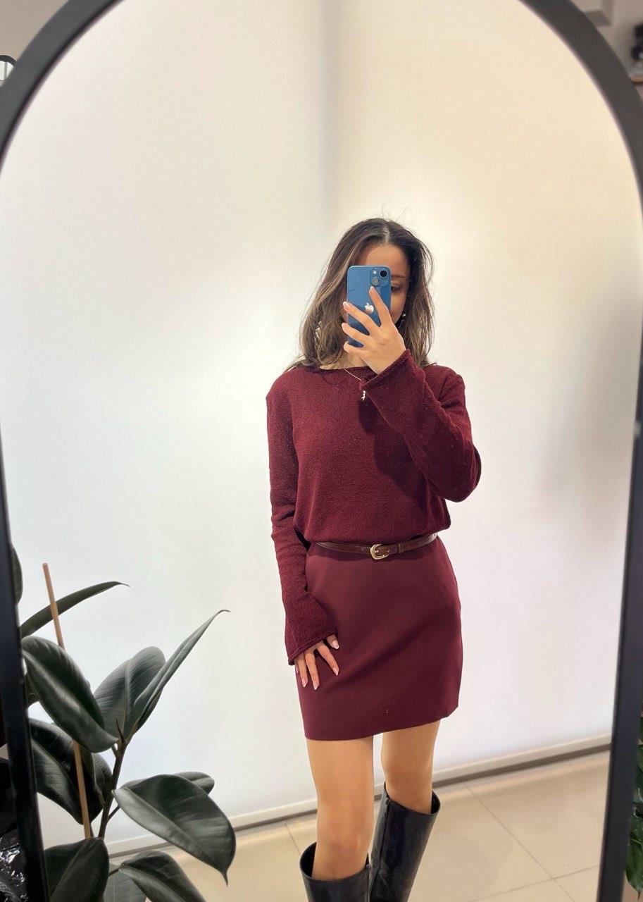 BORDO PREMİUM MİNİ ETEK 