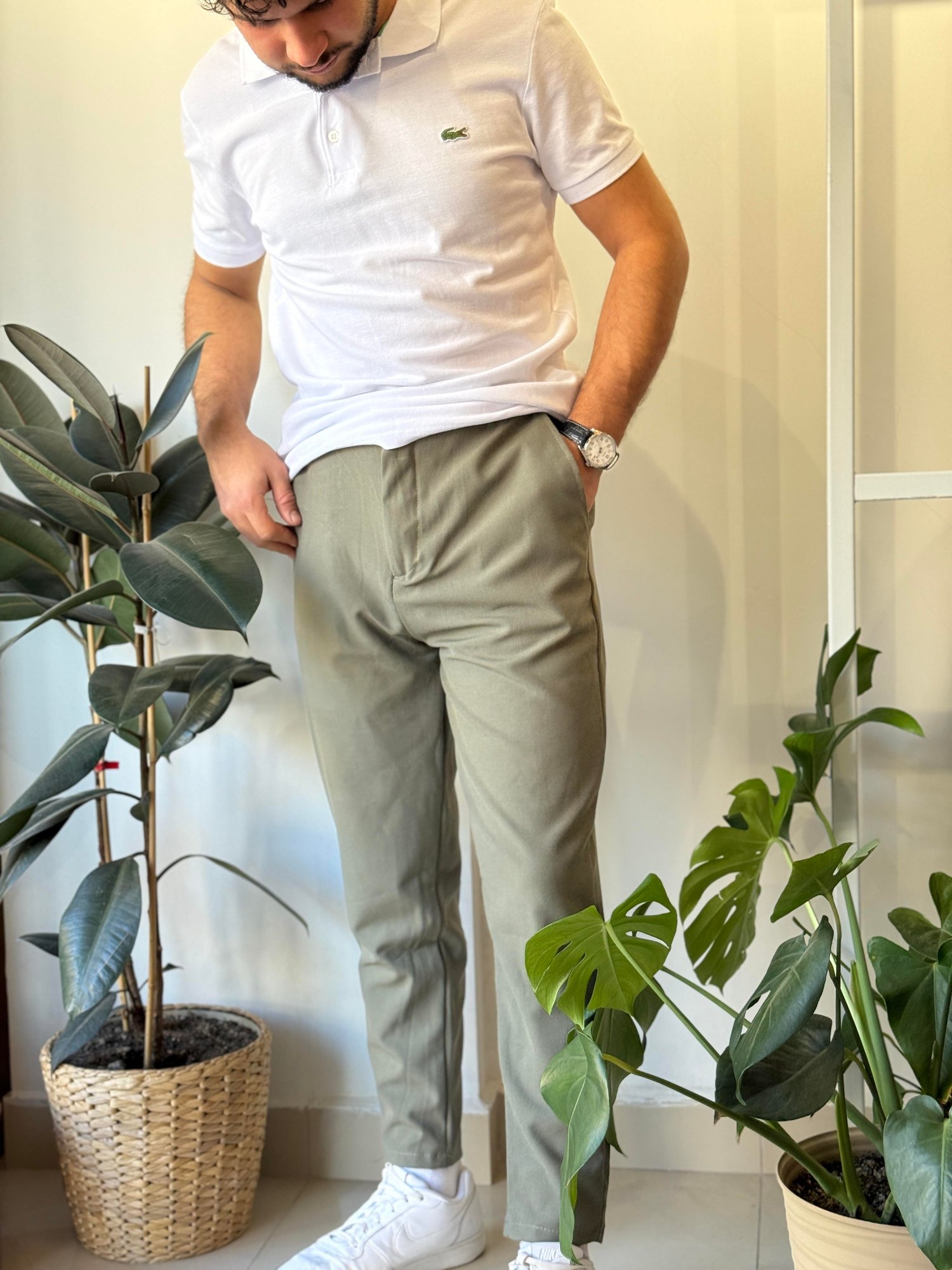 HAKİ YEŞİL  BELİ LASTİKLİ İPLİ PANTOLON 