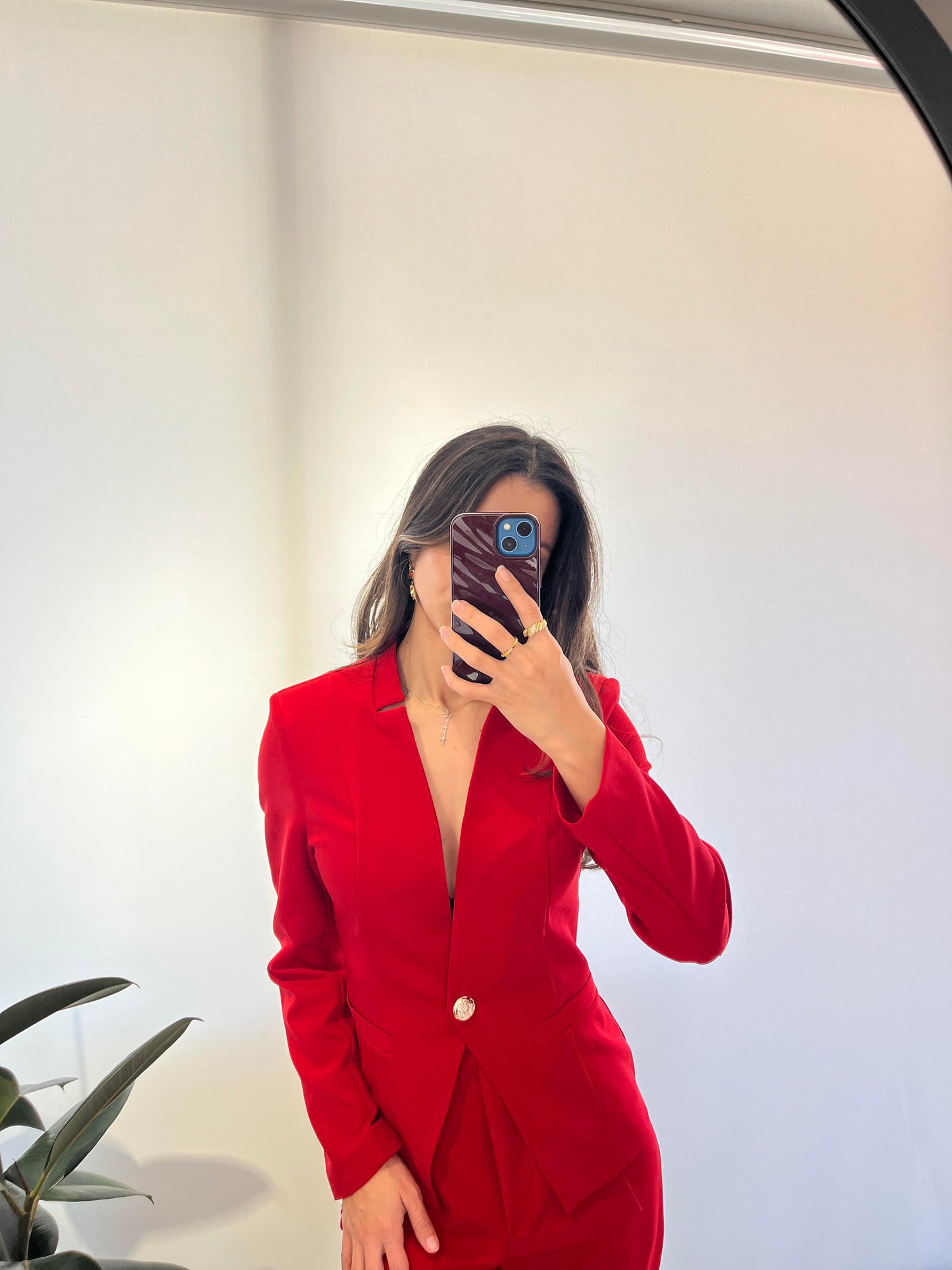 KIRMIZI GOLD DETAYLI BLAZER CEKET TAKIM