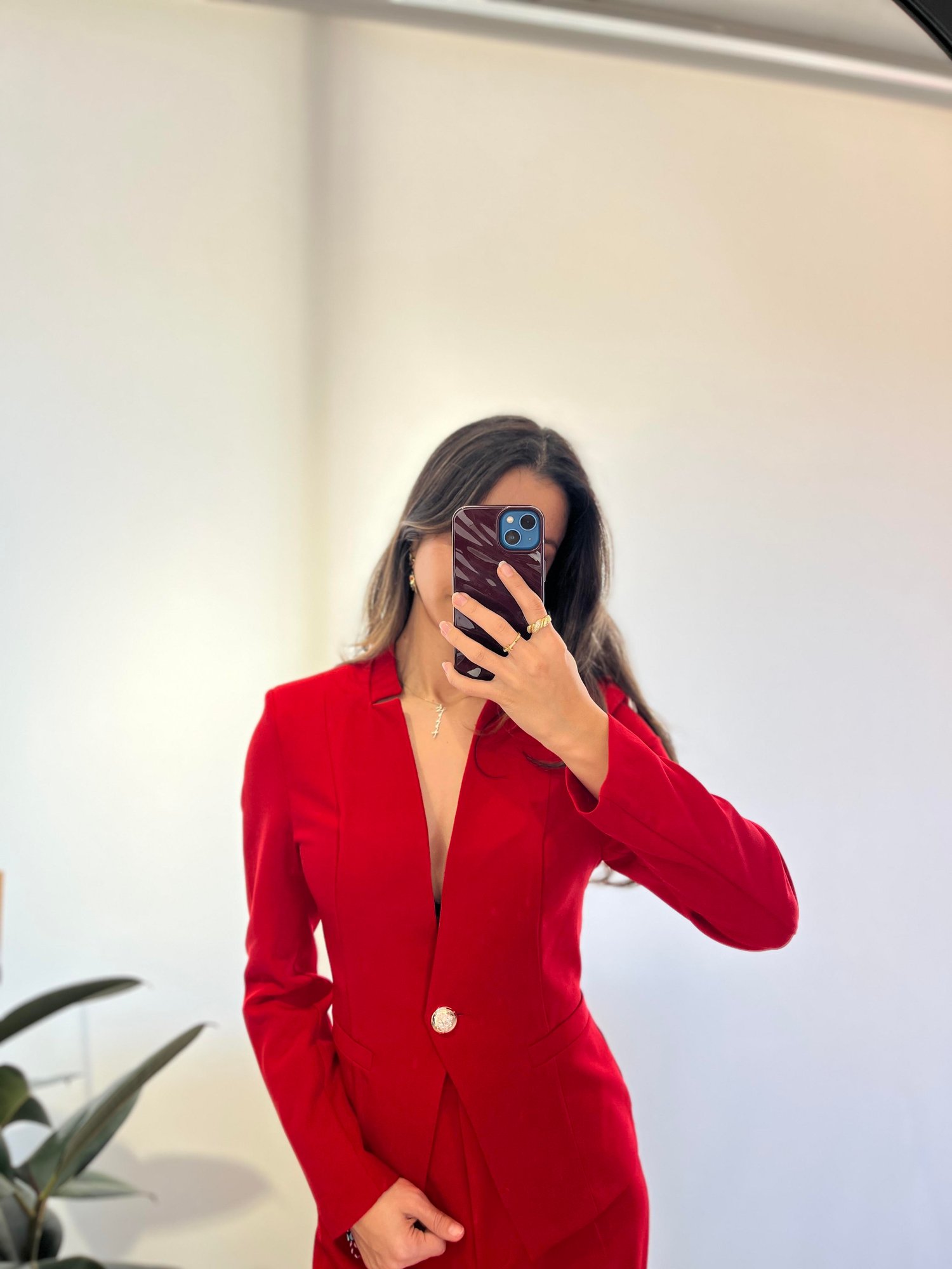 KIRMIZI GOLD DETAYLI BLAZER CEKET TAKIM