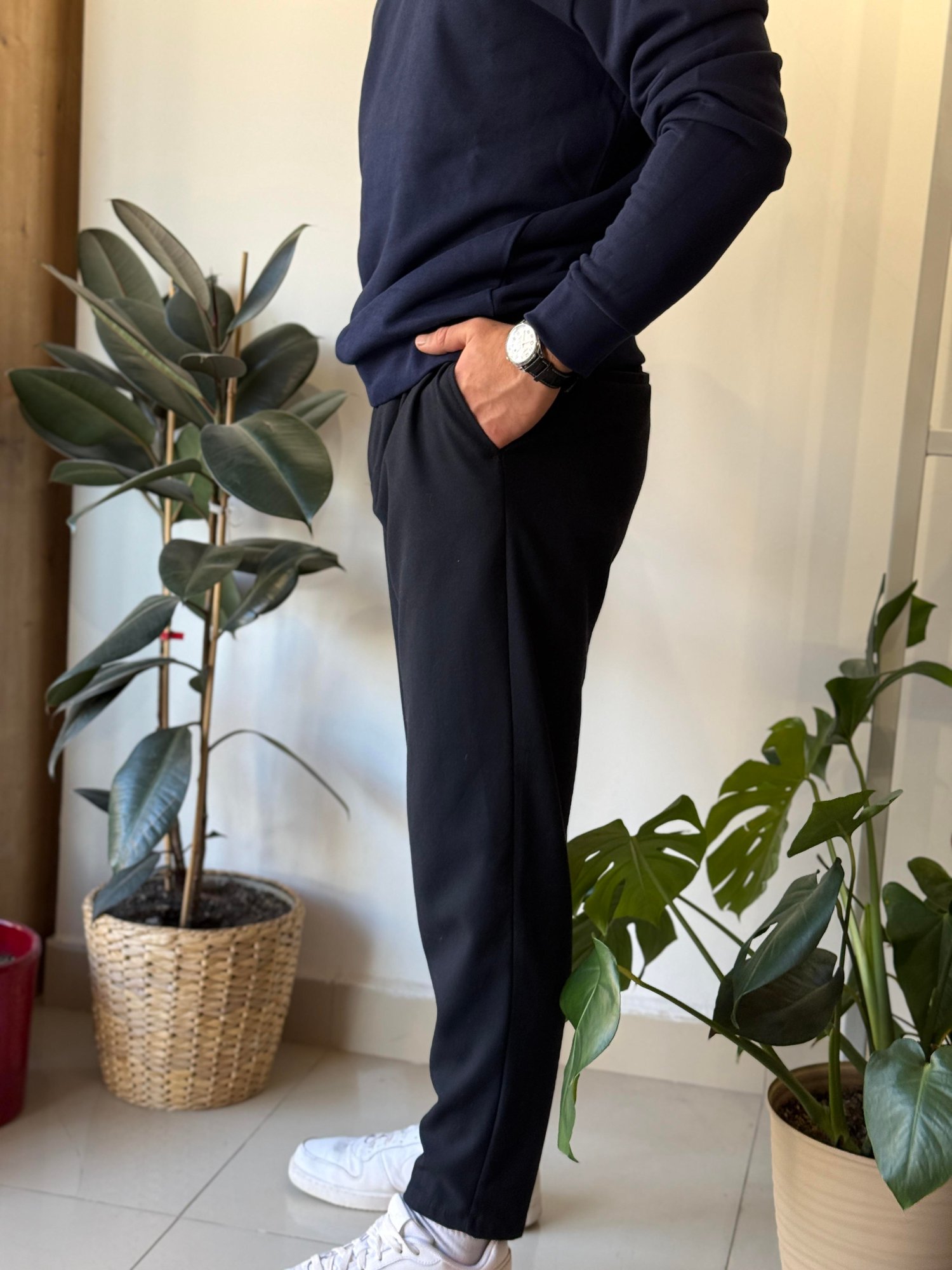LACİVERT BELİ LASTİKLİ İPLİ PANTOLON 