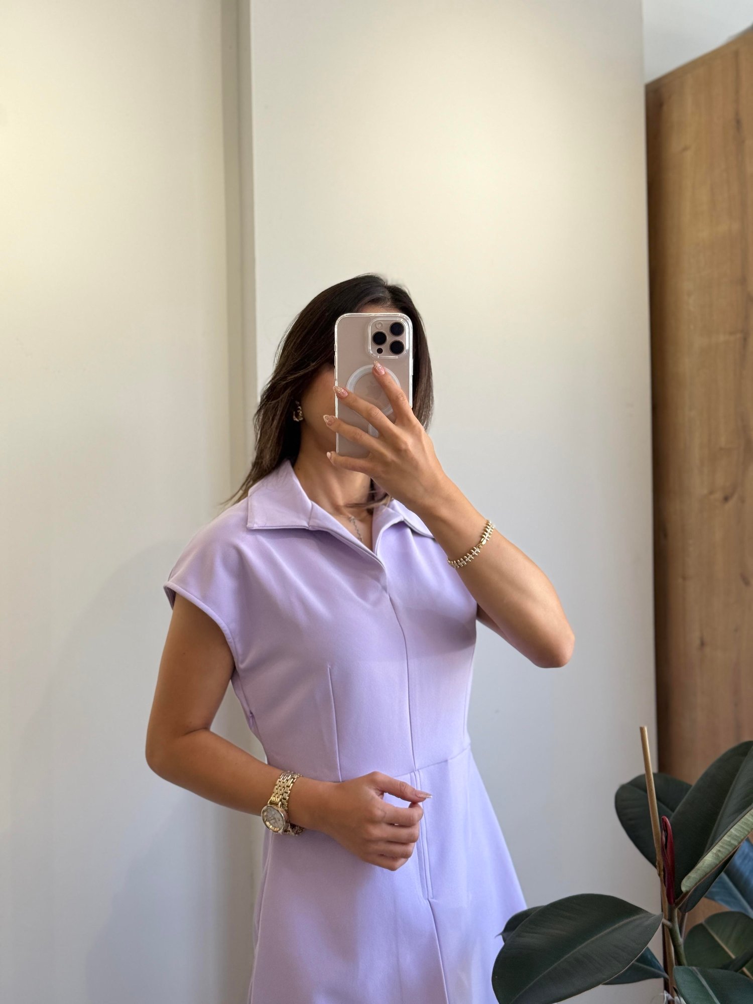 LİLA POLO YAKA MİNİ ELBİSE