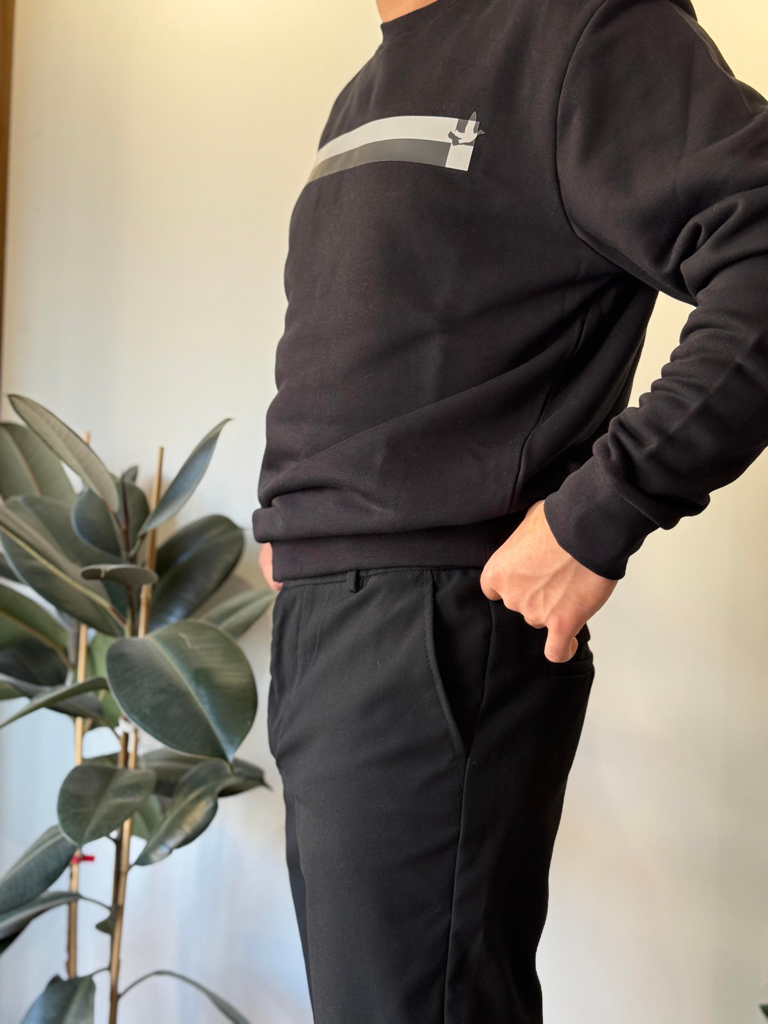 SİYAH BELİ LASTİKLİ İPLİ PANTOLON 