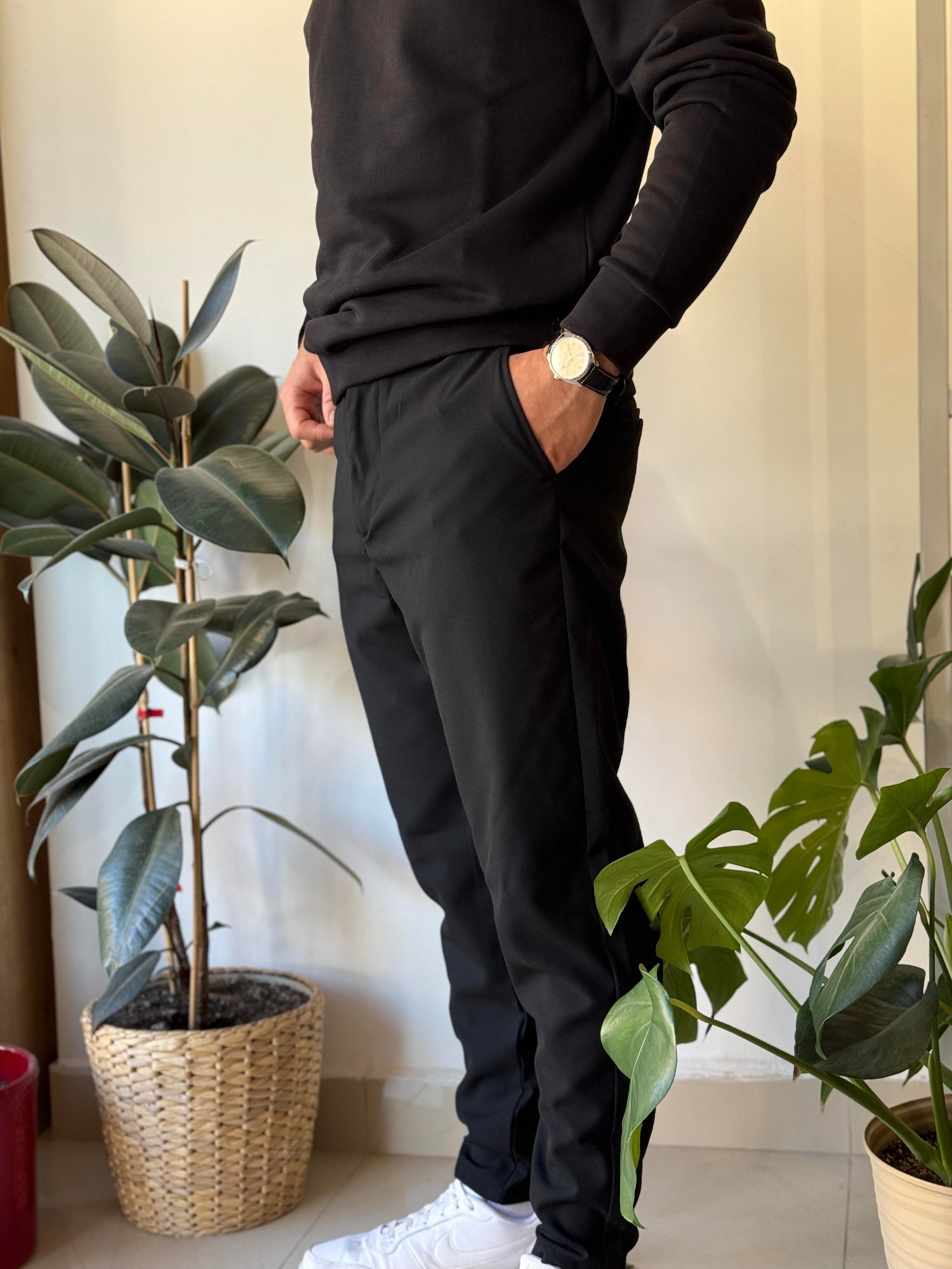 SİYAH BELİ LASTİKLİ İPLİ PANTOLON 