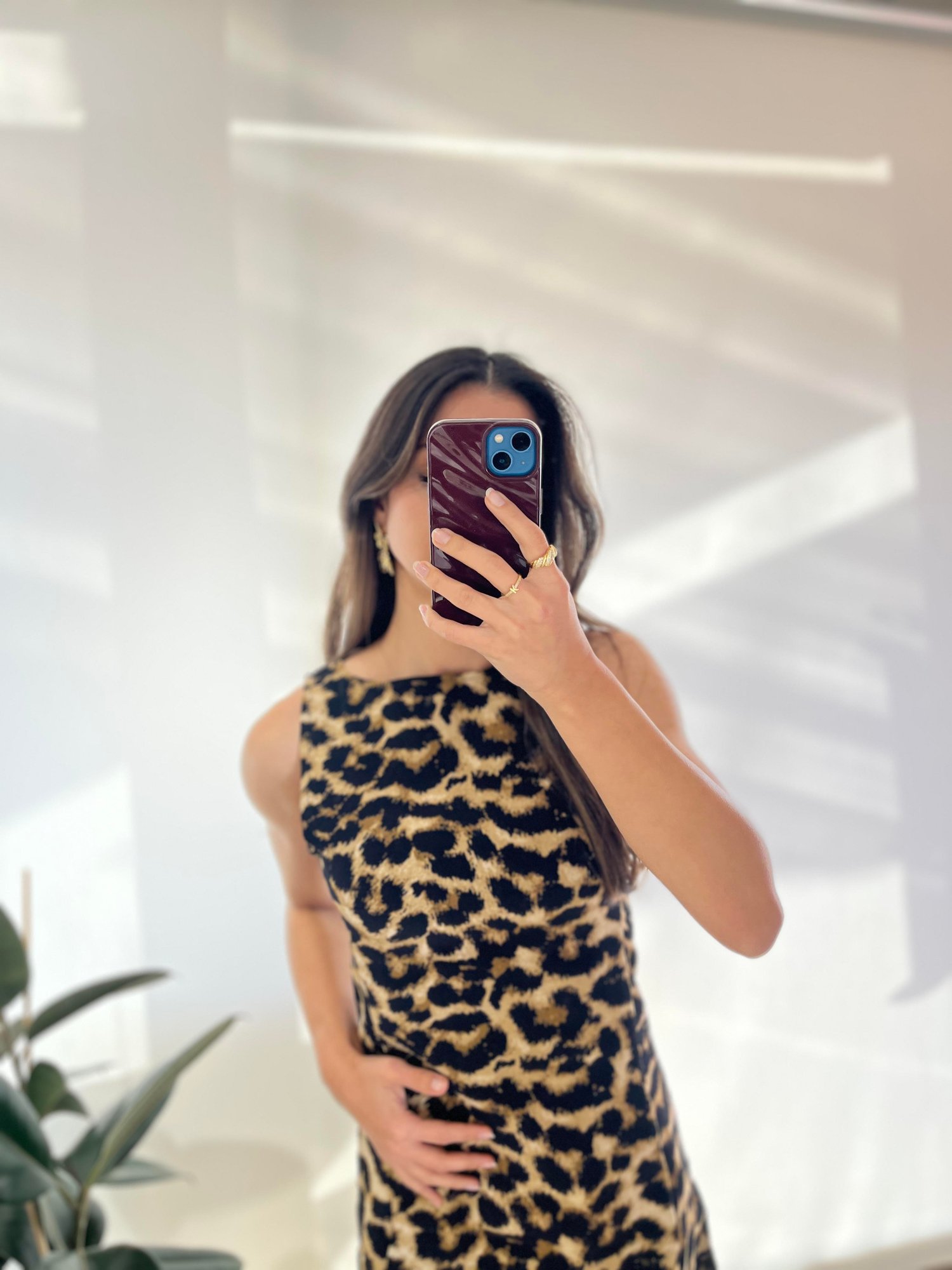 SİYAH LEOPAR DESENLİ MİNİ ELBİSE