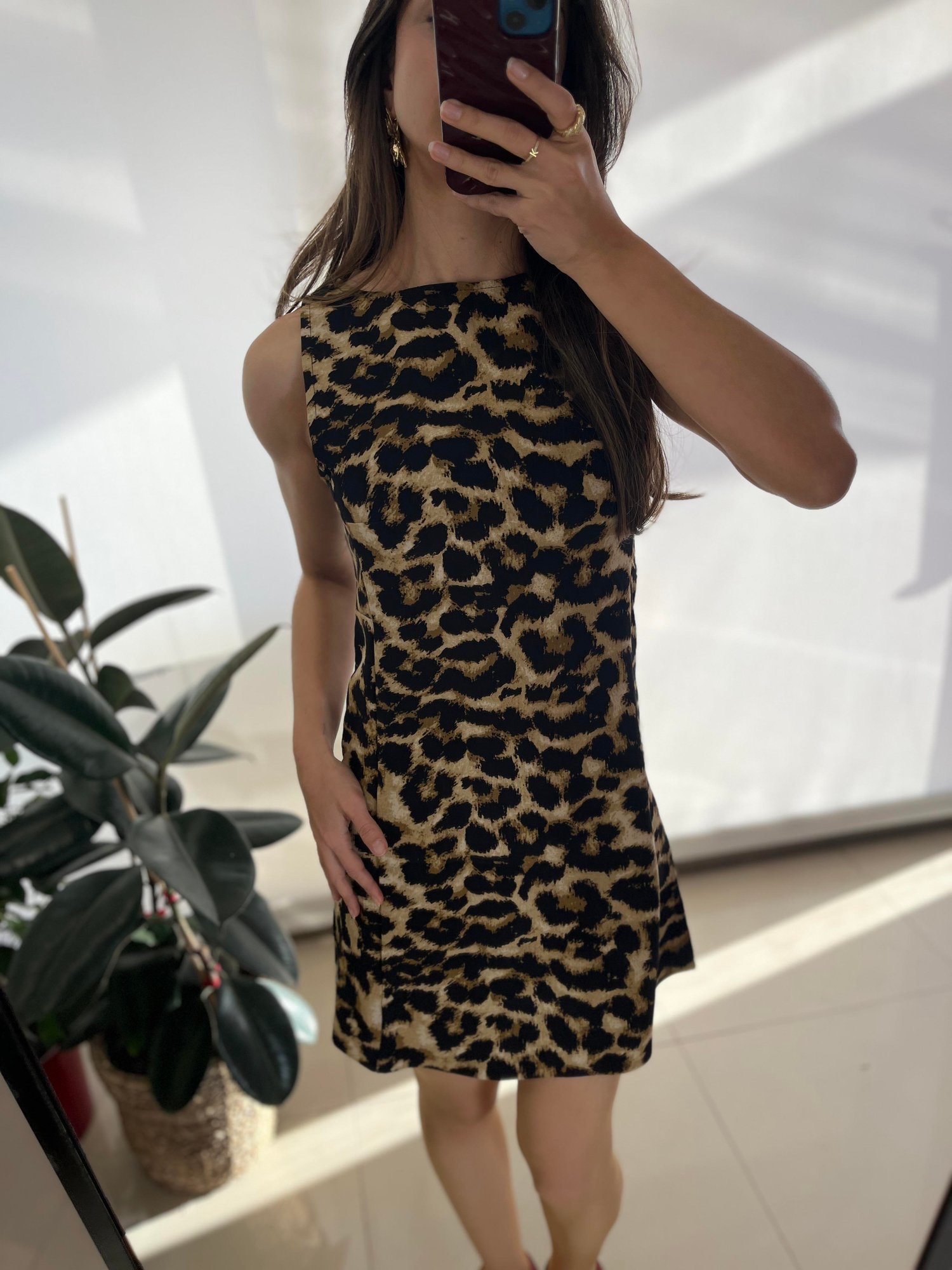 SİYAH LEOPAR DESENLİ MİNİ ELBİSE