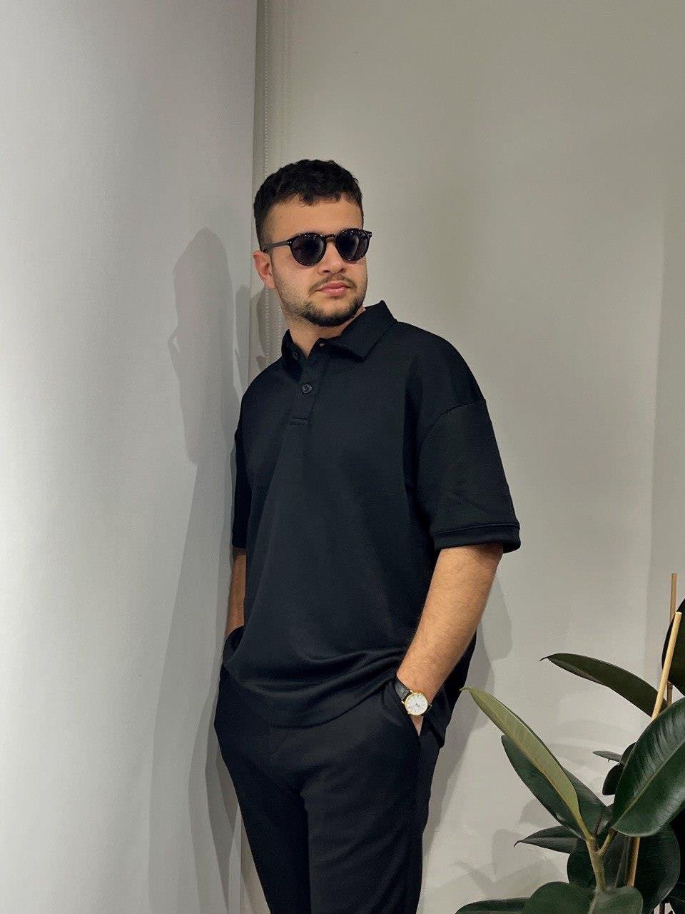 SİYAH LİKRALI POLO YAKA TİŞÖRT PANTOLON TAKIM 