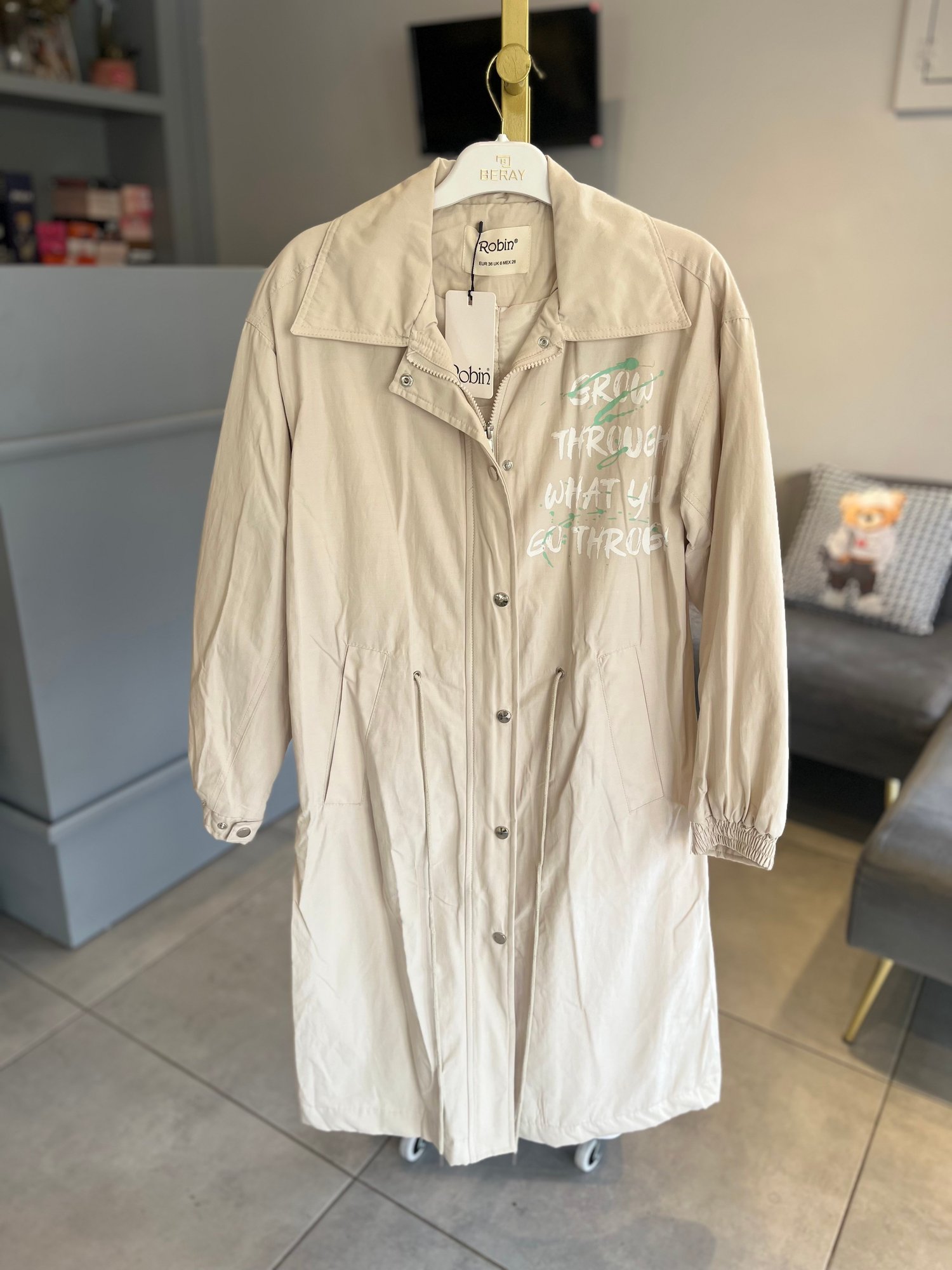 BASKILI KREM TRENCHCOAT 