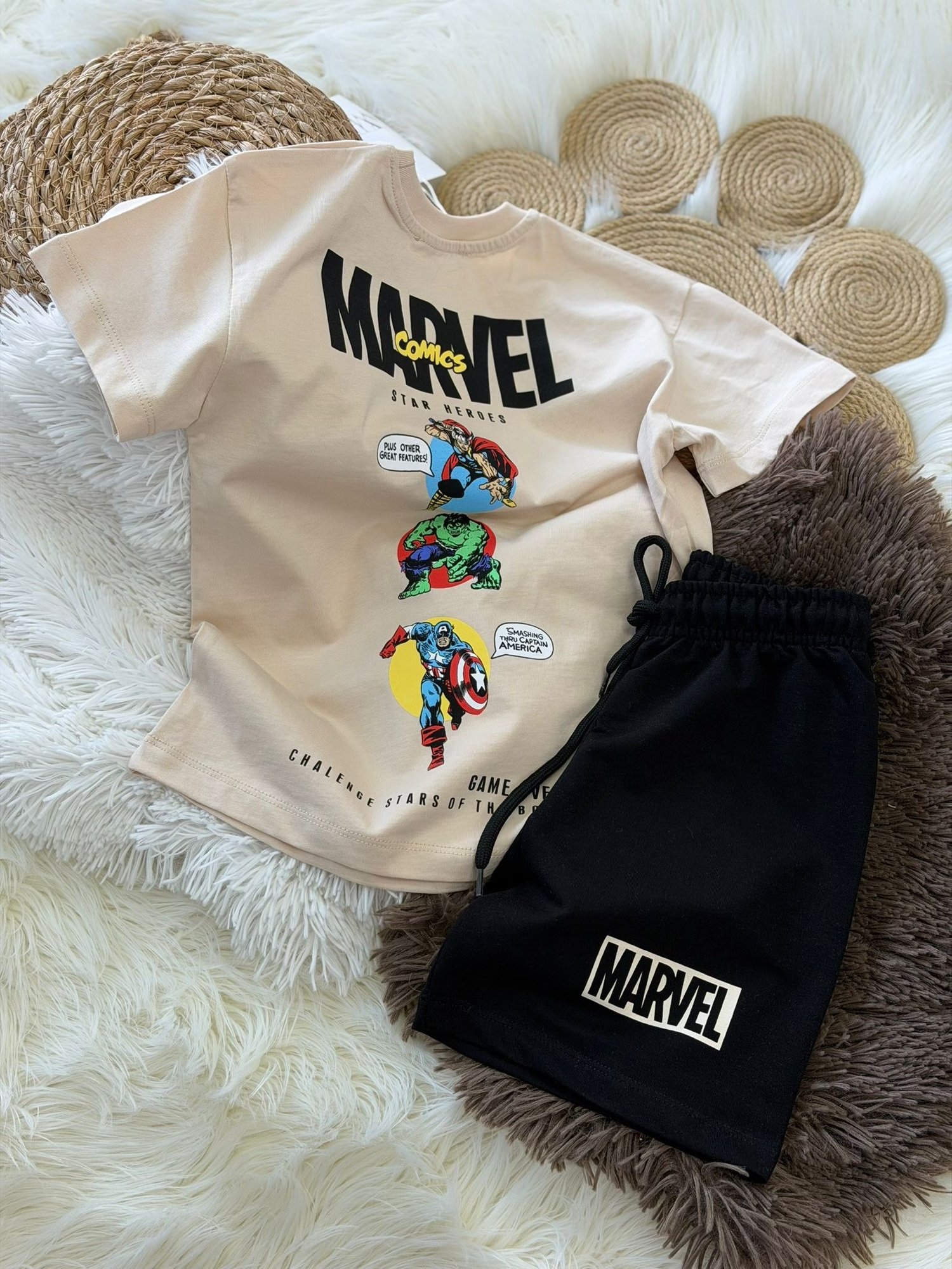 MARVEL BASKILI ŞORTLU TAKIM