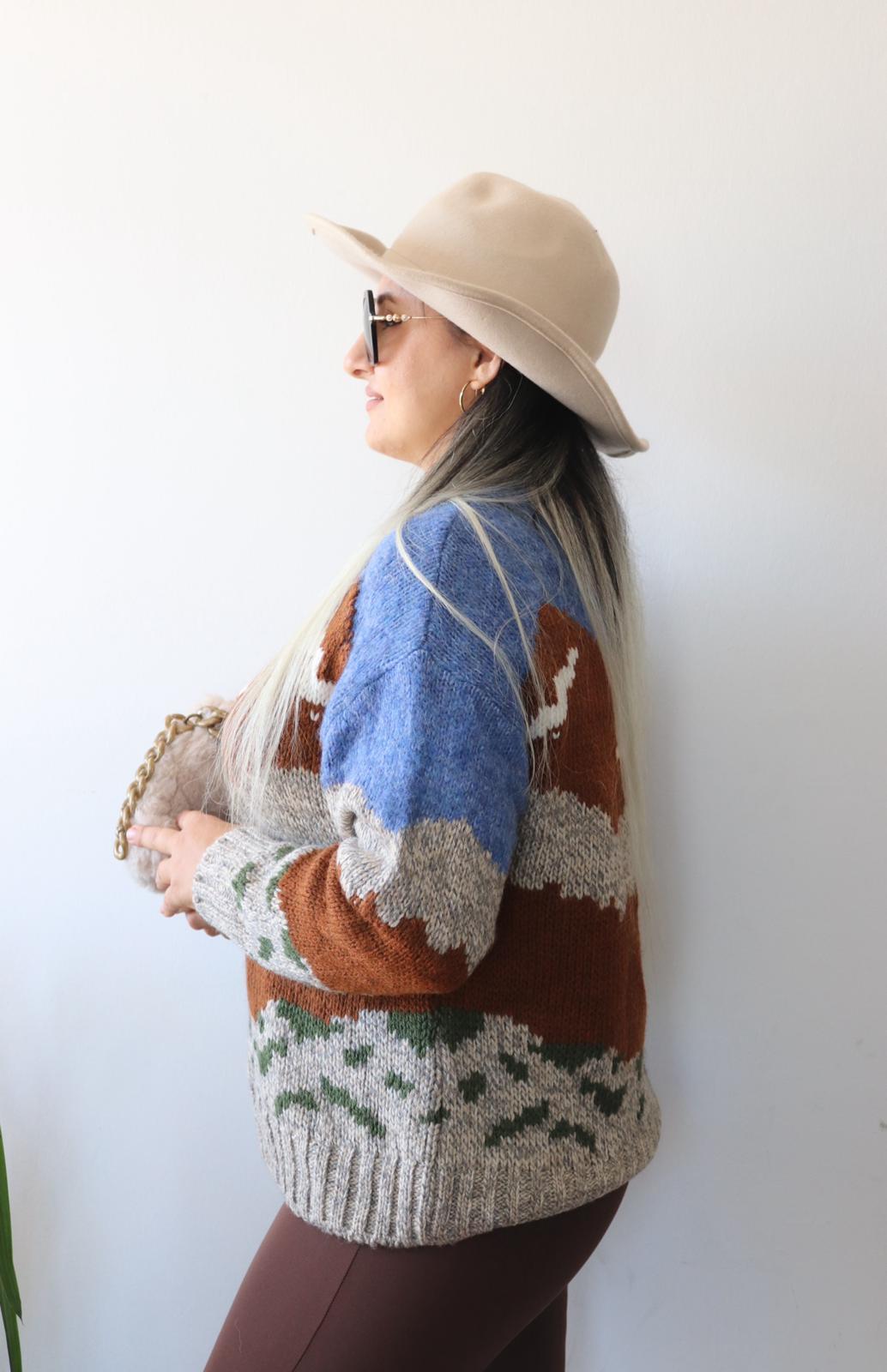 Desenli Oversize Triko Kazak