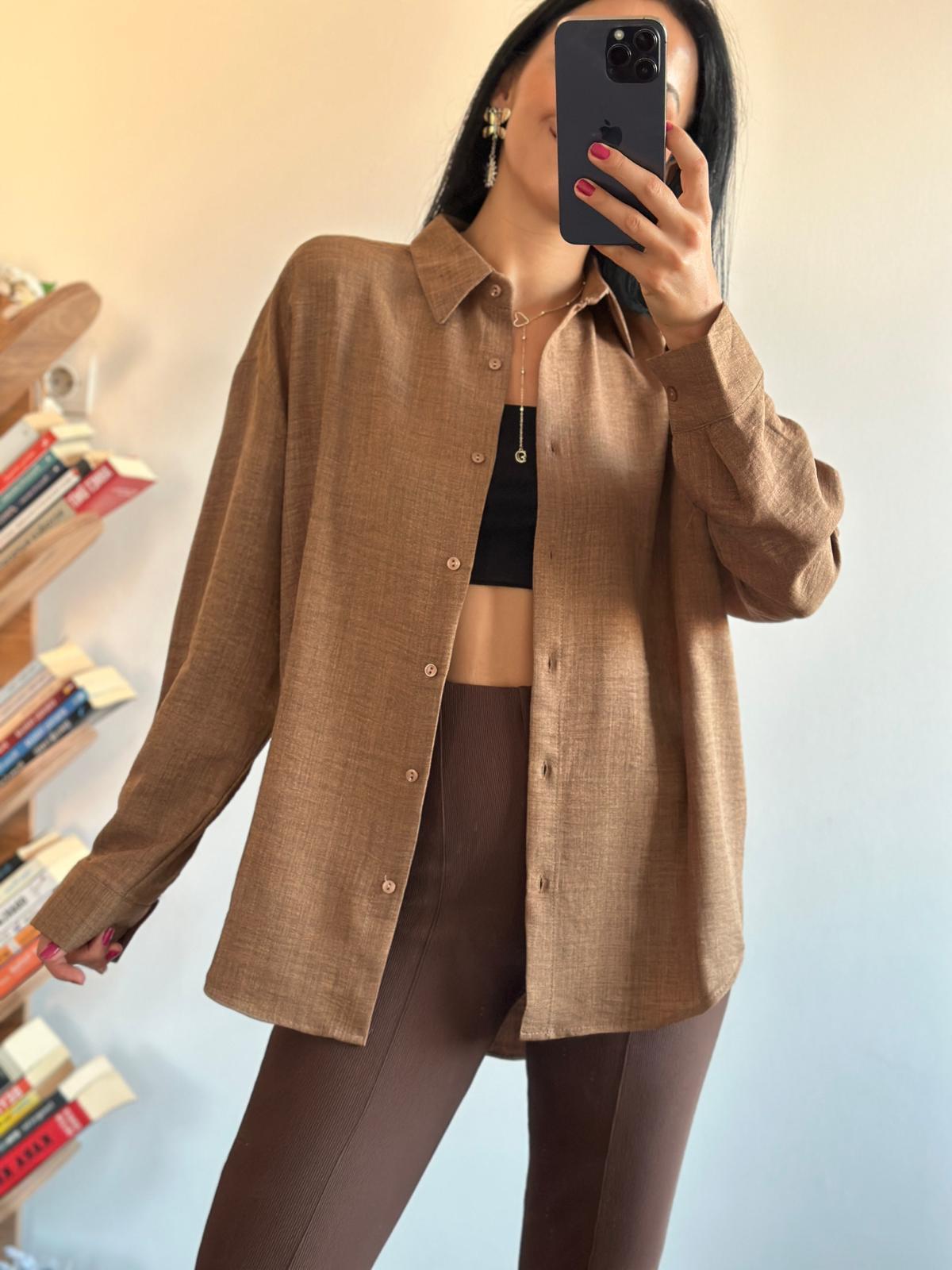 Oversize Yeni Sezon Kahverengi Gömlek