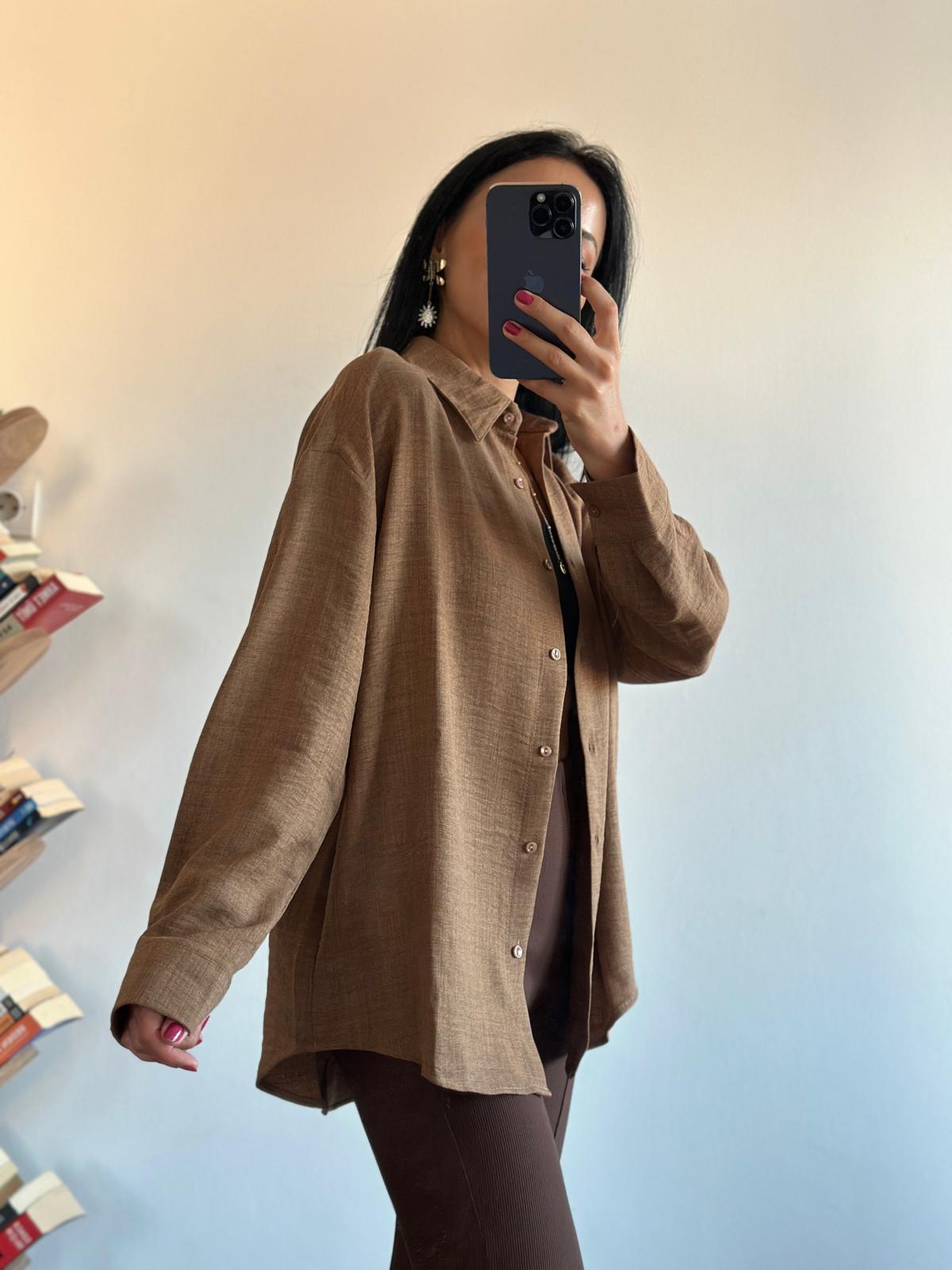 Oversize Yeni Sezon Kahverengi Gömlek