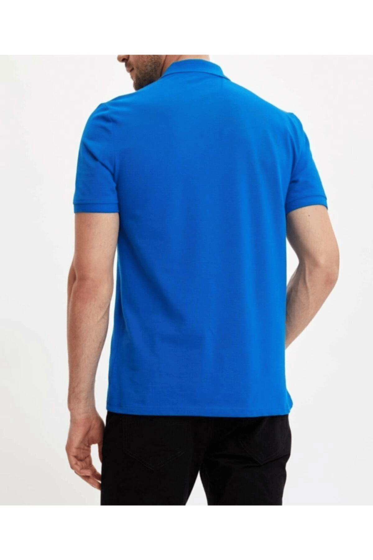 Erkek Mavi Polo Yaka Slimfit Basic Tshirt