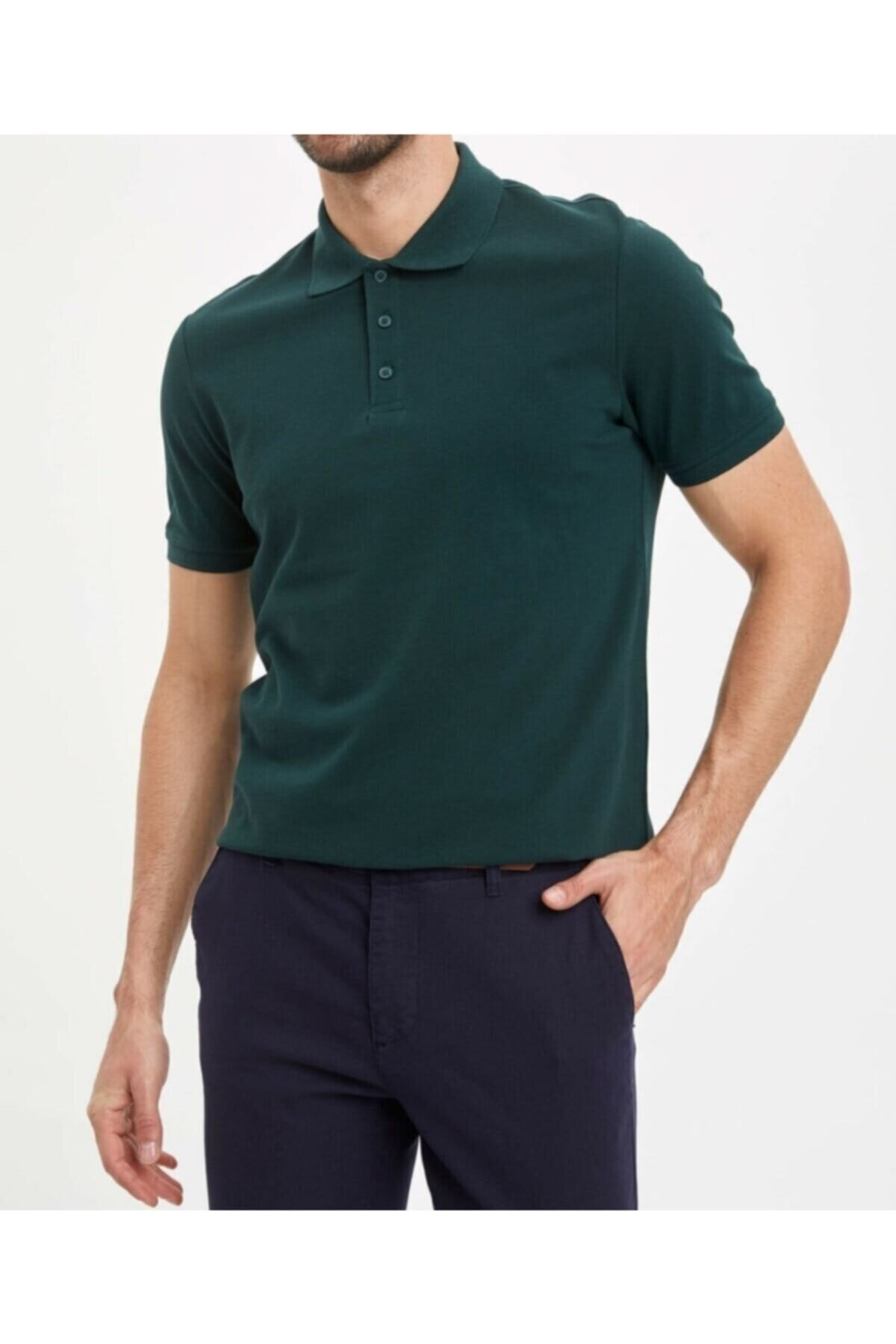 Erkek Yeşil Polo Yaka Slimfit Basic Tshirt