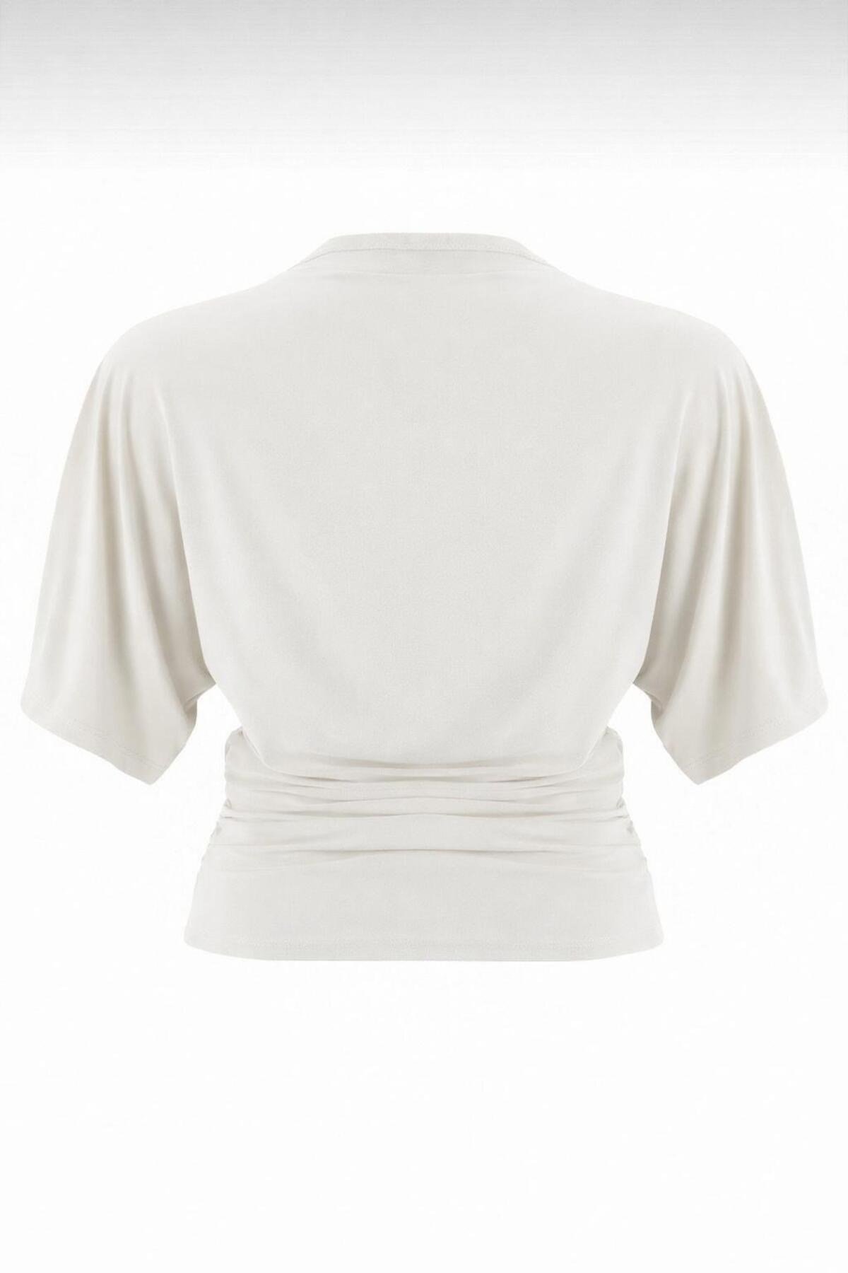 Kadın Fitted/Vücuda Oturan Kayık Yaka Yarasa Kol Esnek Örme Bluz 0067