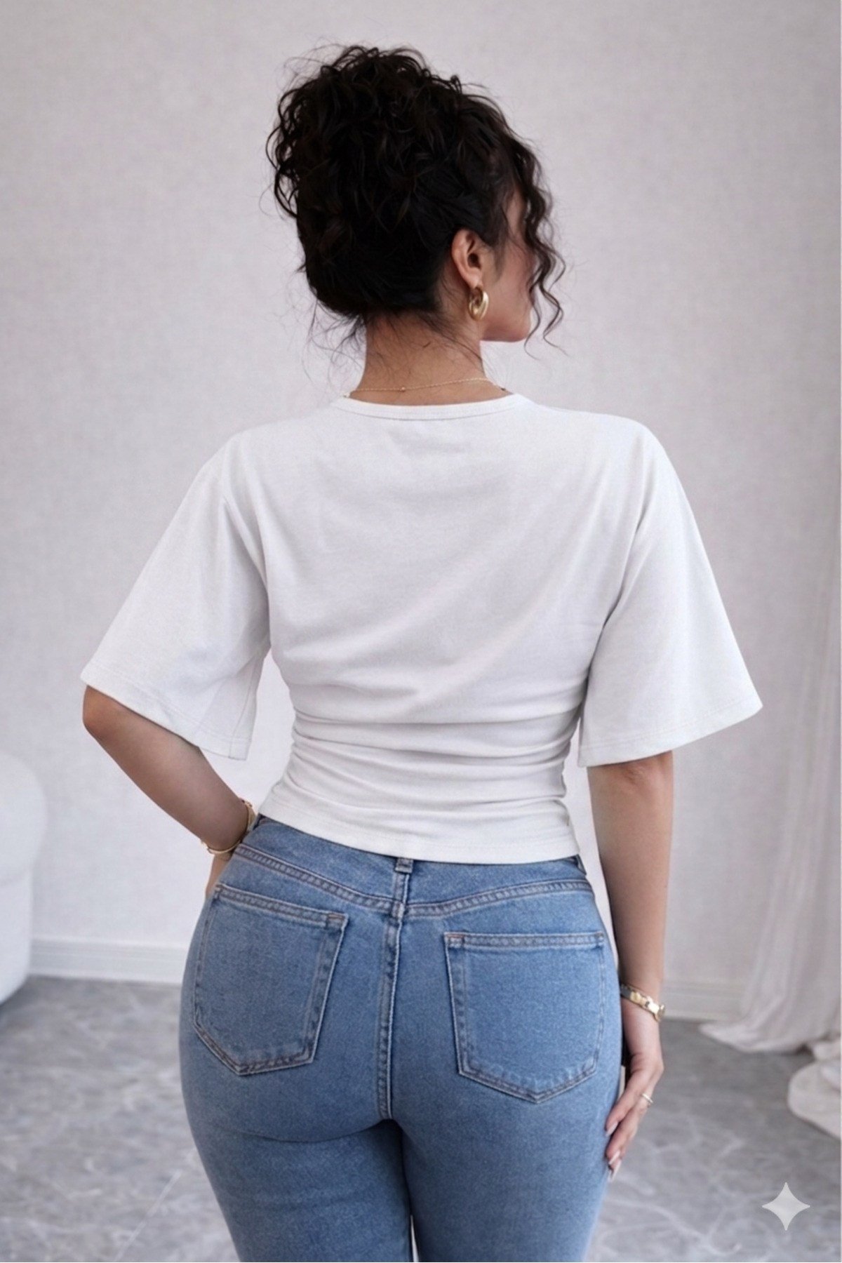Kadın Pamuklu Yumuşak Kumaş Bluz Drapeli Şık Günlük Model (Crop Değildir) 0080