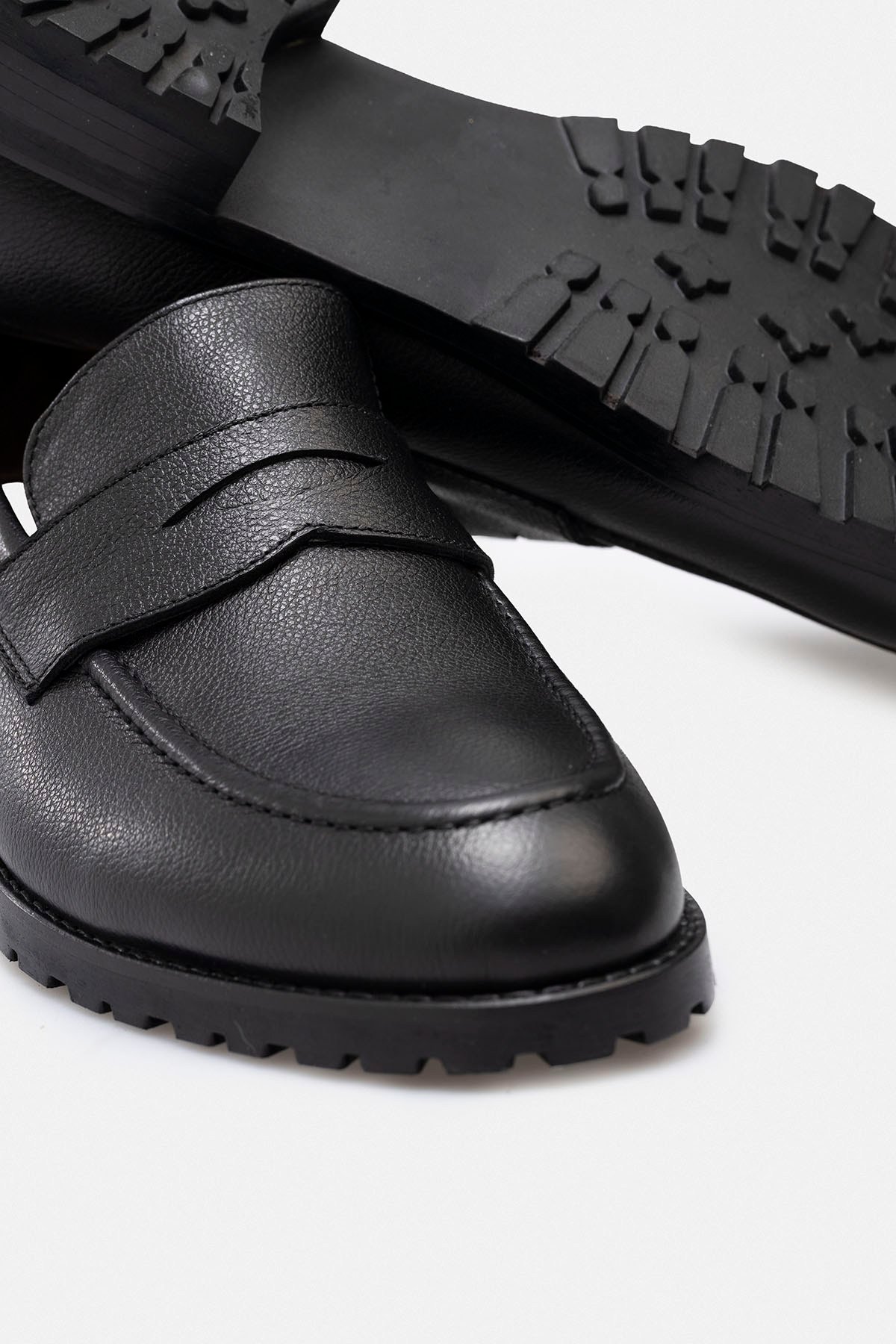 RUJO PARK Hakiki Floater Deri El Yapımı Kalın Tabanlı Erkek Penny Loafer Makosen SİYAH