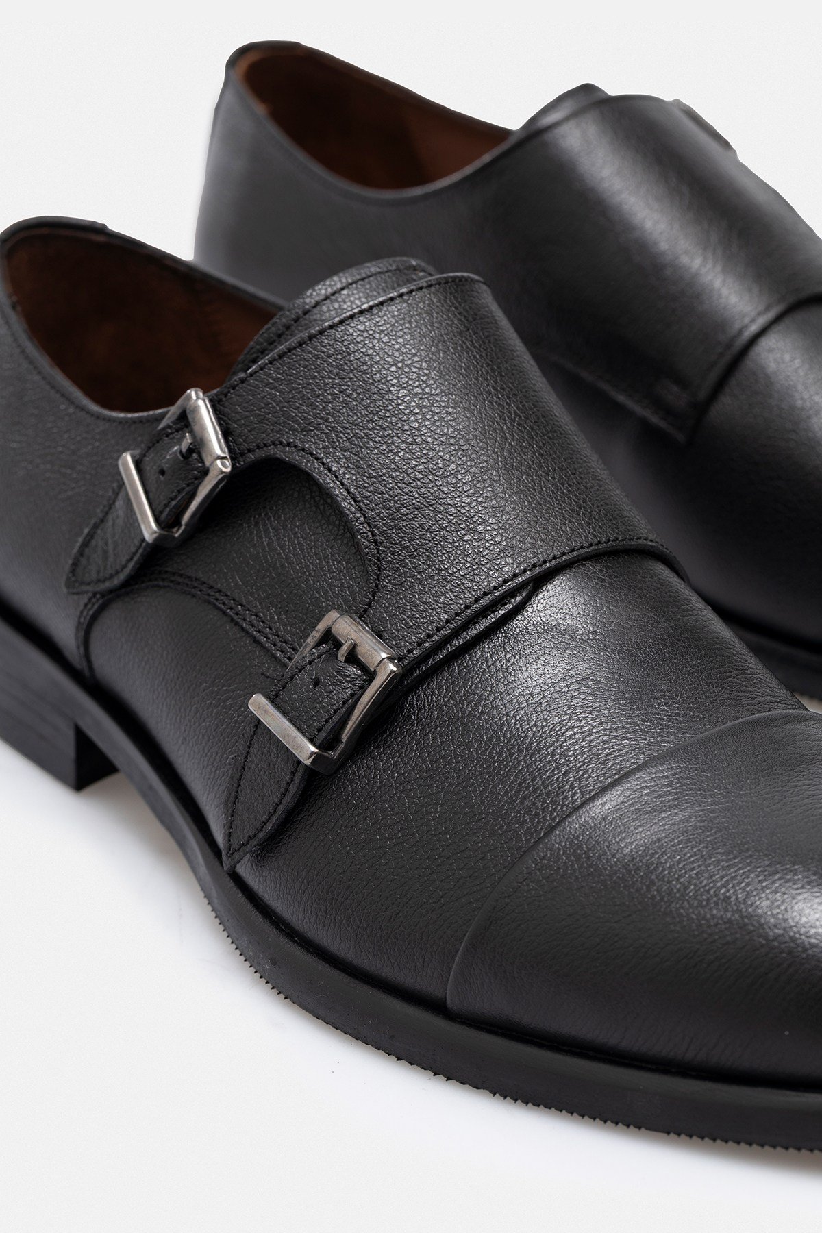 RUJO VAULT Hakiki Deri El İşçiliği Çift Tokalı Monk Strap Erkek Ayakkabı SİYAH