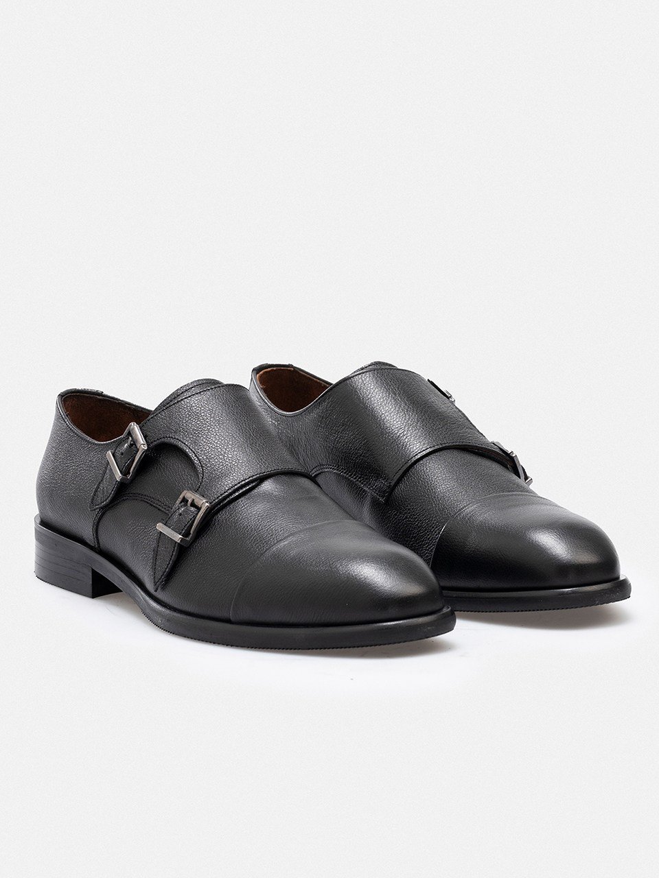 RUJO VAULT Hakiki Deri El İşçiliği Çift Tokalı Monk Strap Erkek Ayakkabı SİYAH