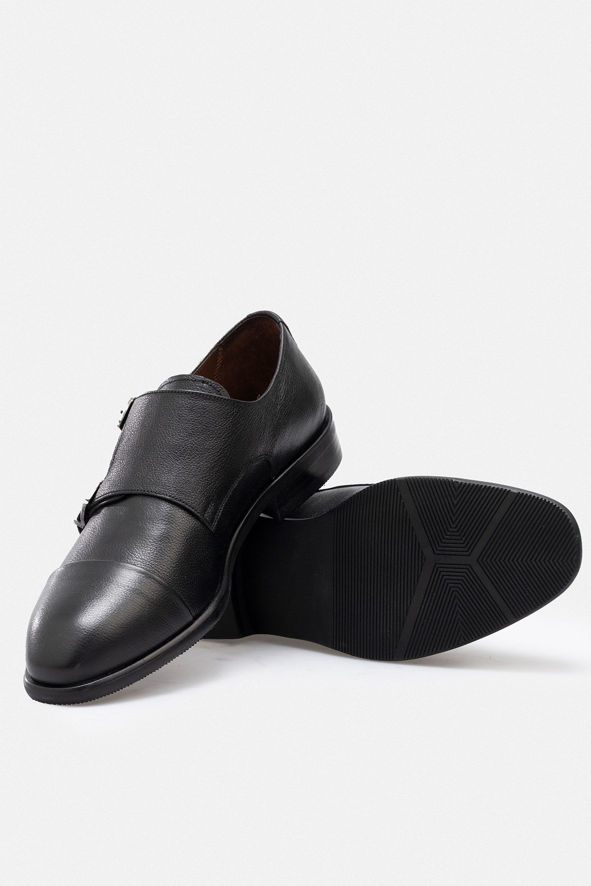 RUJO VAULT Hakiki Deri El İşçiliği Çift Tokalı Monk Strap Erkek Ayakkabı SİYAH