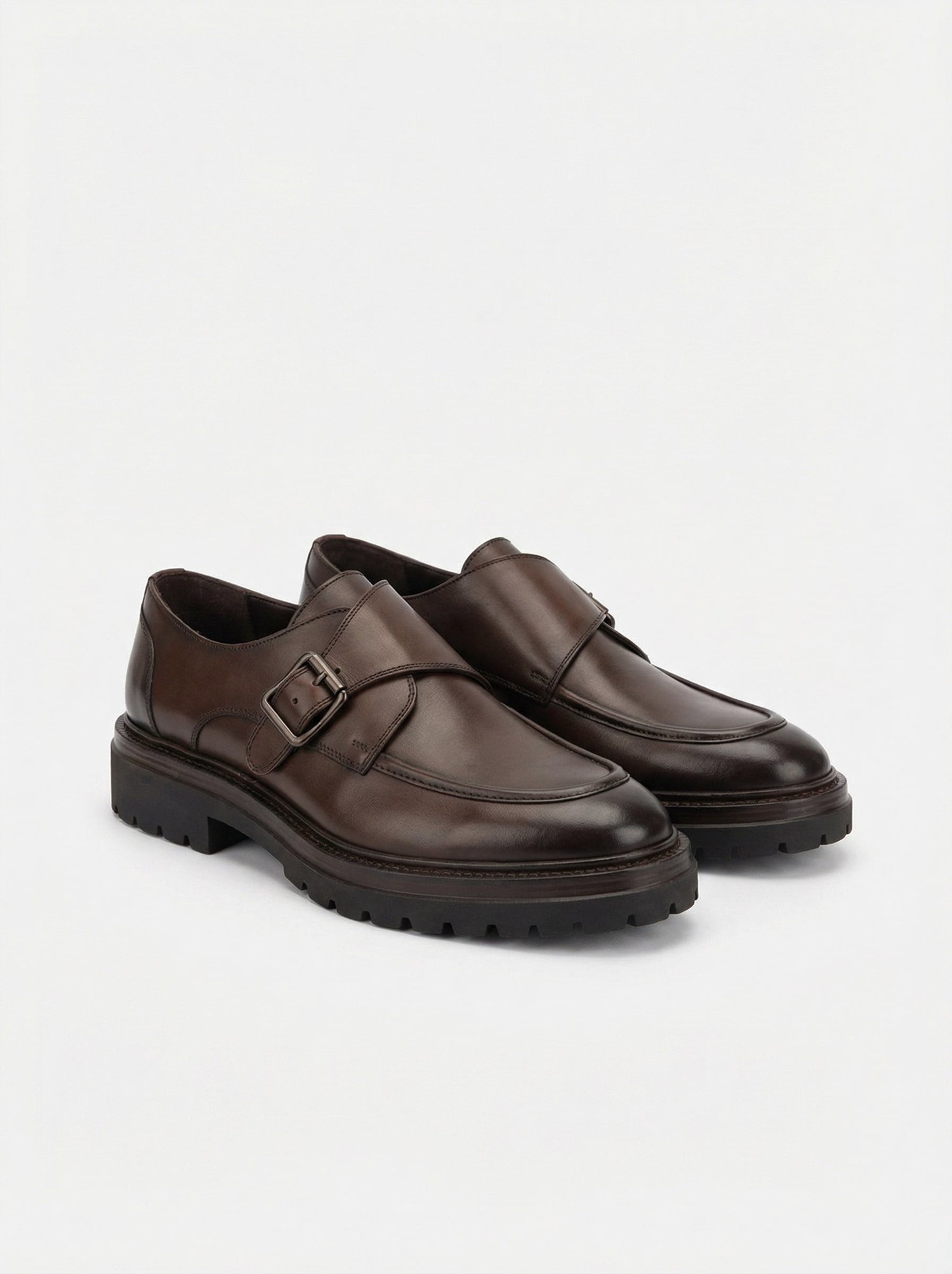 Zesco El Yapımı Hakiki Deri Koyu Kahverengi Erkek Ayakkabısı | Tek Tokalı Kalın Taban Monk Strap