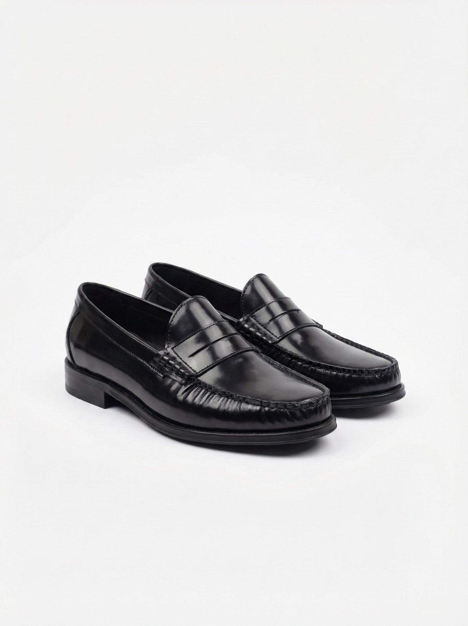Zesco El Yapımı Hakiki Deri Siyah Erkek Loafer | Klasik Parlak Deri Penny Loafer Ayakkabı