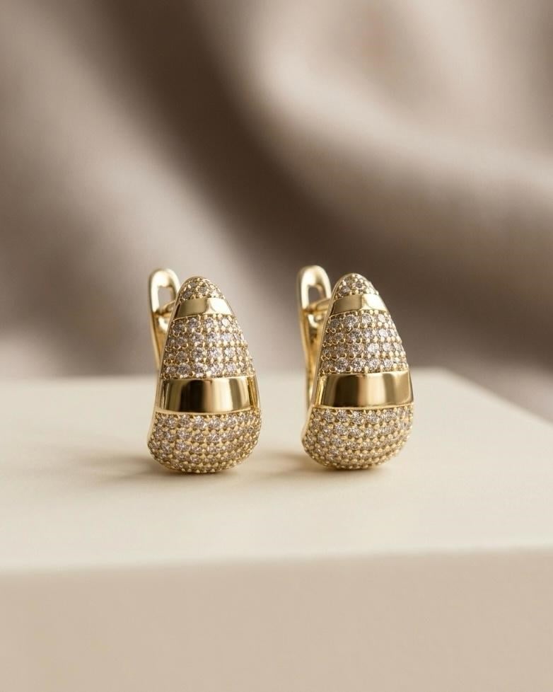 14K Xuping Ara Taşlı Damla Küpe