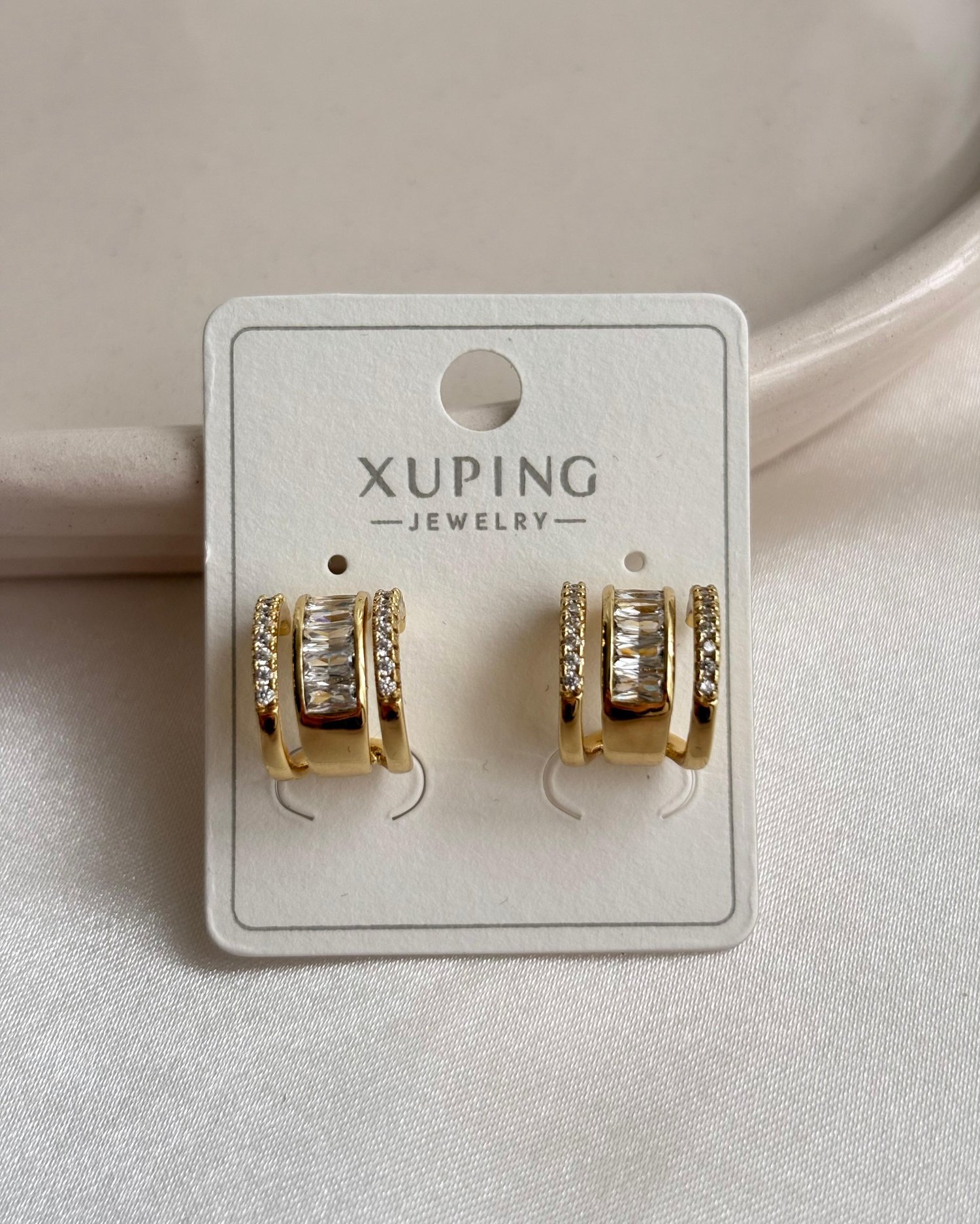14K Xuping Baget Üçlü Halka Küpe