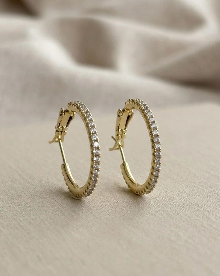 14K Xuping Full Zirkon İnce Halka Küpe