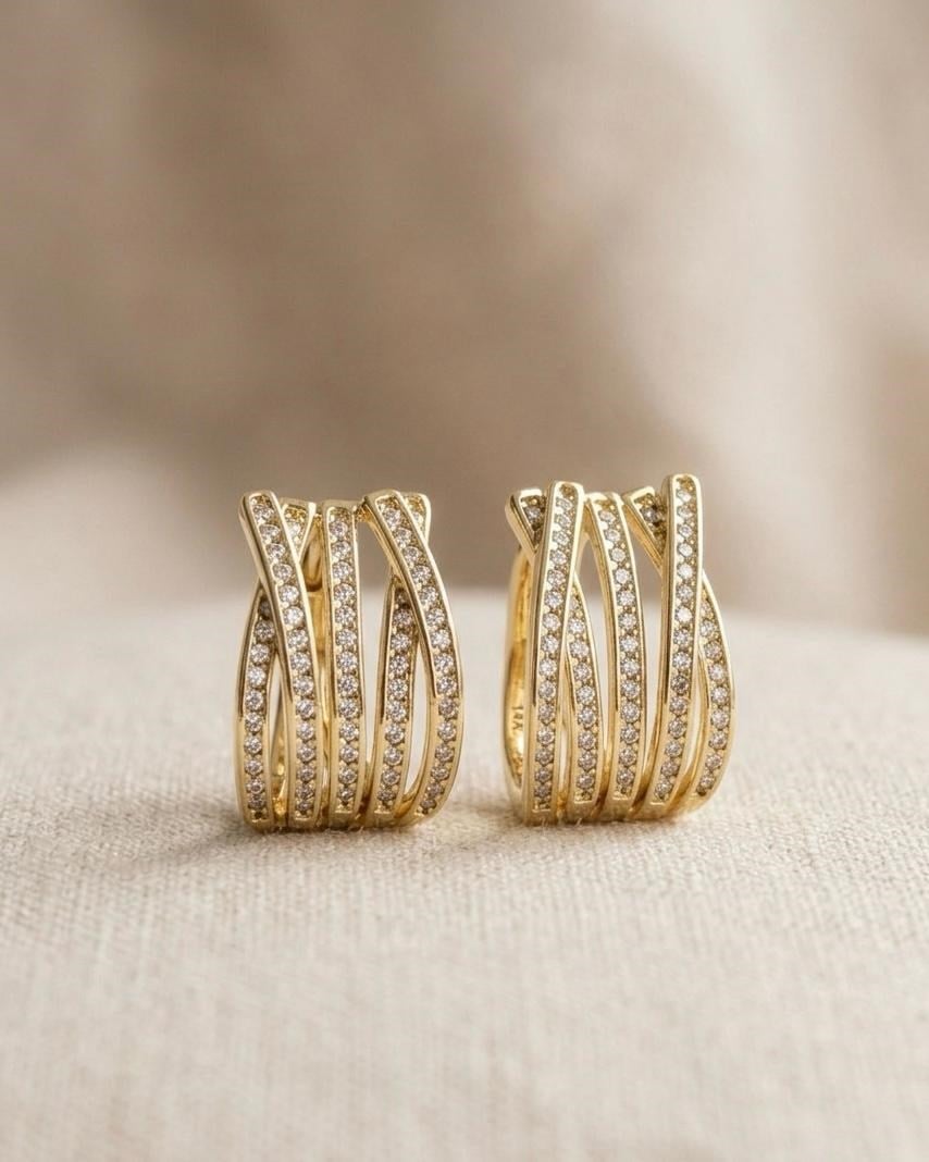 14K Xuping Taşlı Çizgi Model Küpe