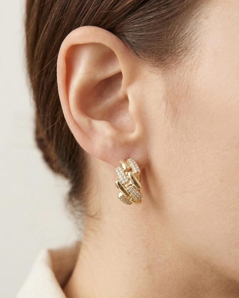14K Xuping Taşlı Zikzak Model Küpe