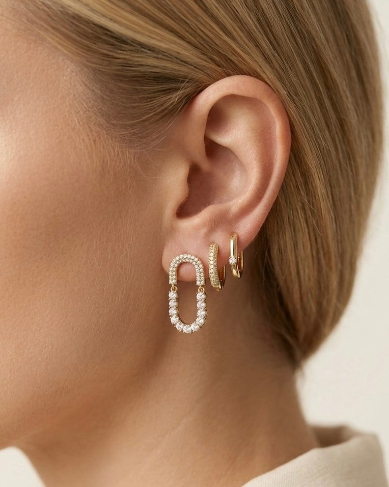 Xuping Riche Zirkon Gold 3'lü Küpe