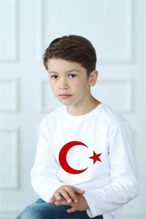23 Nisan Ay Yıldızlı Türk Bayraklı Unisex Çocuk Kısa Kollu Tshirt 0-24