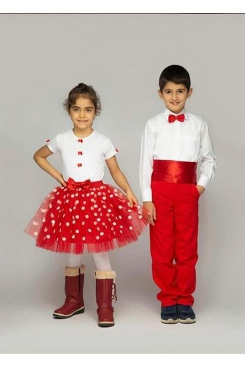 23 Nisan Kız Erkek Çocuk Tshırt Etek Takım Gösteri Kıyafeti 0-24
