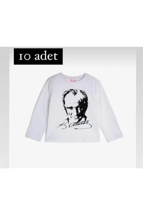 23 Nisan Unısex Atatürk Baskılı Tshirt Uzun Kollu 10 Adet 0-24