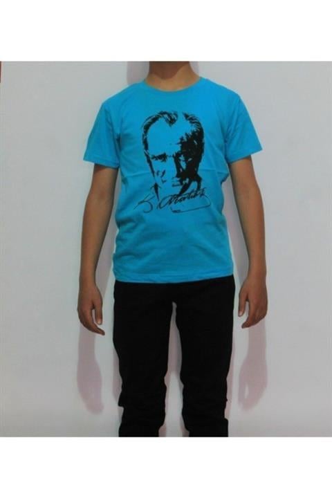 23 Nisan Unisex Çocuk Özel Gün Kısa Kol Atatürk Baskılı T-shirt Pantolon Takım 0-24