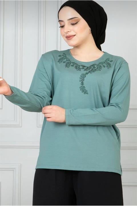 Anne likralı taşlı desenli penye (işlemelerde farklılıklar görülebilir)