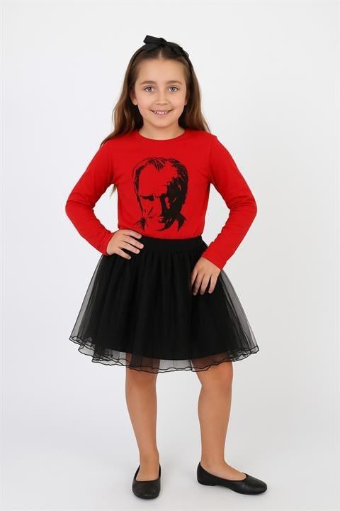 Çocuk Unisex Uzun Kol Atatürk Baskılı T-shirt (Yalnızca Tshirt) 29 Ekim Gösteri Kıyafeti