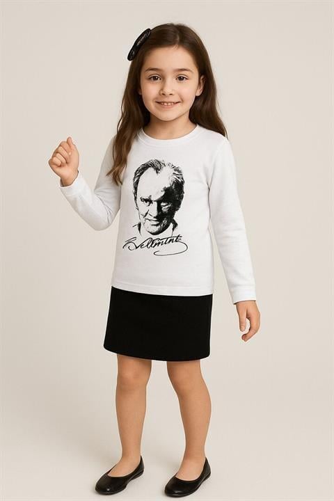 Çocuk Unisex Uzun Kol Atatürk Baskılı T-shirt (Yalnızca Tshirt) 29 Ekim Gösteri Kıyafeti