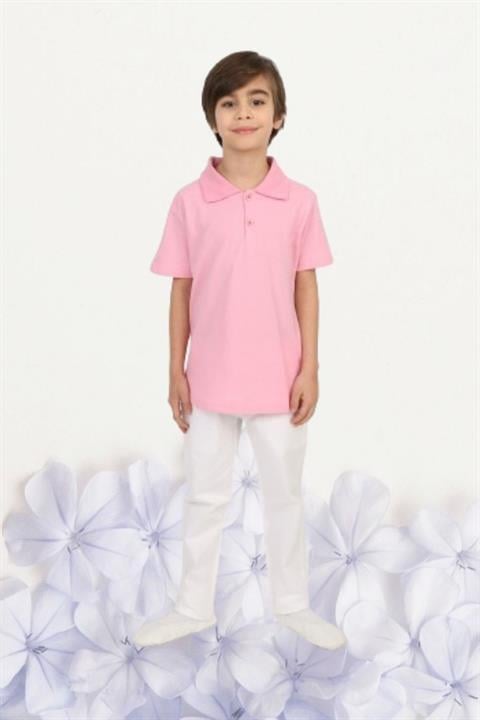 Erkek Çocuk 23 Nisan Gösteri Kostüm Pantolon Kısa Kol Polo Yaka Pembe Tshirt Takım R24