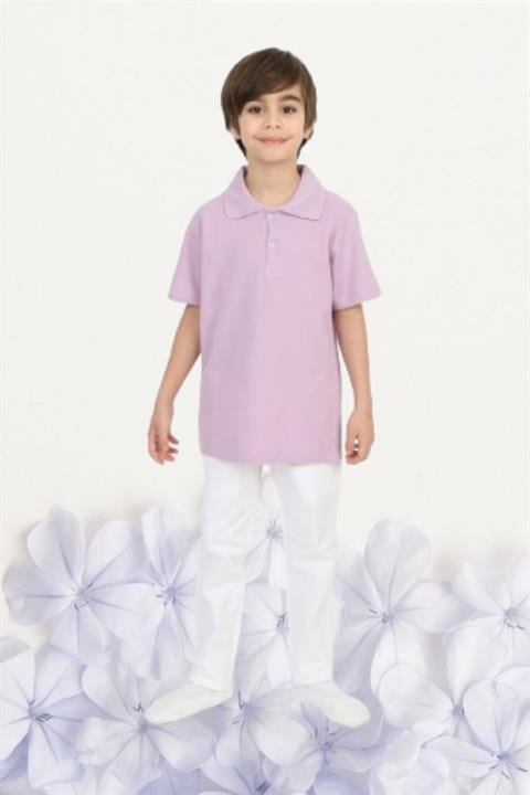 Erkek Çocuk 23 Nisan Gösteri Kostüm Pantolon Kısa Kol Polo Yaka Pembe Tshirt Takım R24