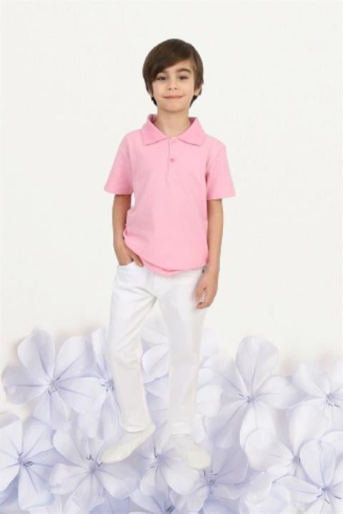 Erkek Çocuk 23 Nisan Gösteri Kostüm Pantolon Kısa Kol Polo Yaka Pembe Tshirt Takım R24