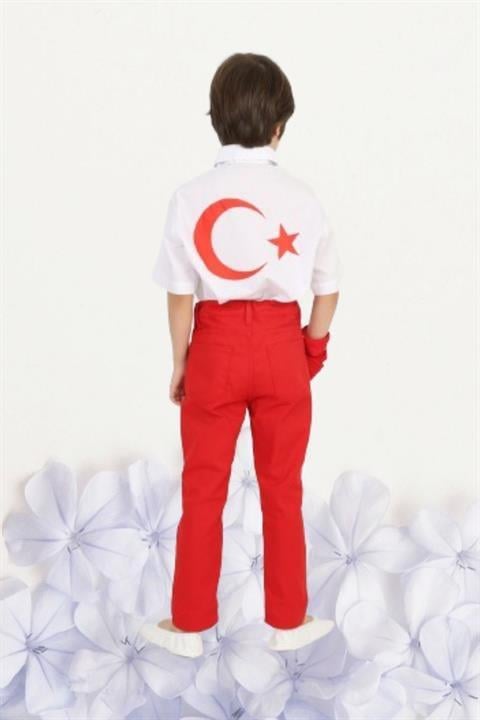 Erkek Çocuk 23 Nisan Gösteri Kostüm Pantolon Kısa Kol Gömlek Kravat Kırmızı Takım R24