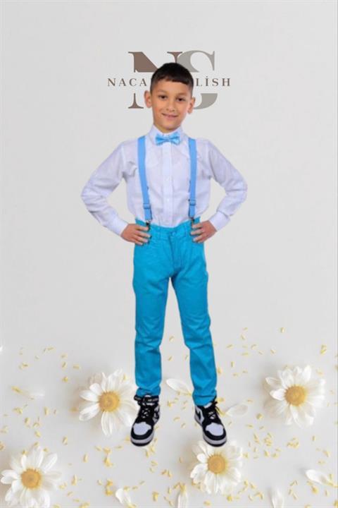 Erkek Çocuk 23 Nisan Gösteri Kostüm Pantolon Uzun Kol Gömlek Papyon Takımı Lacivert Takım 024
