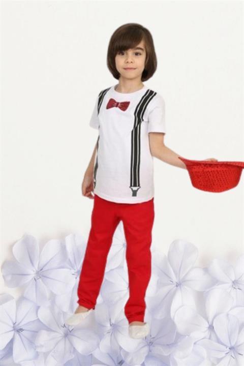 Erkek Çocuk 23 Nisan Gösteri Kostüm Pantolon Kısa Kol Desenli Tshirt Takım R24