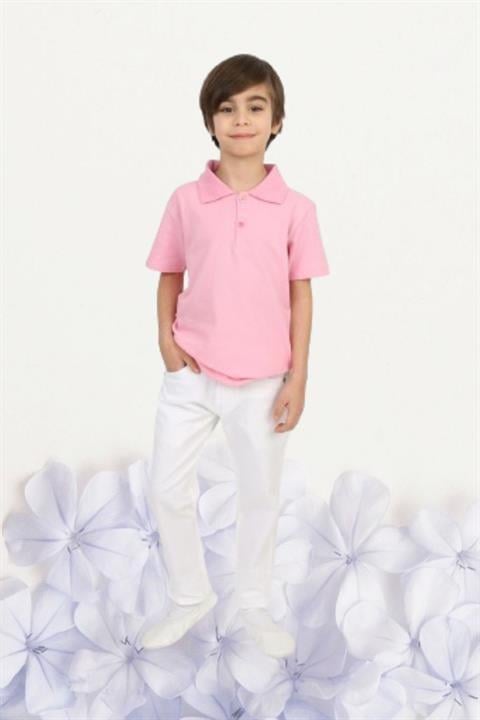 Erkek Çocuk 23 Nisan Gösteri Kostüm Pantolon Kısa Kol Polo Yaka Pembe Tshirt Takım R24