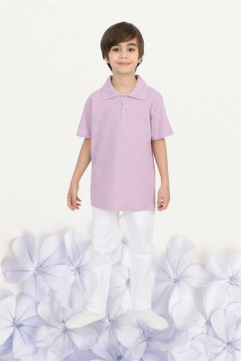 Erkek Çocuk 23 Nisan Gösteri Kostüm Pantolon Kısa Kol Polo Yaka Pembe Tshirt Takım R24