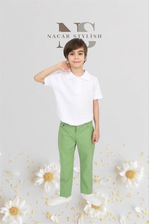 Erkek Çocuk 23 Nisan Kıyafeti Kostüm Pantolon Kısa Kol Polo Yaka Mavi Tshirt Takım 024